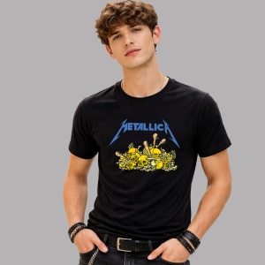 Tricou Metallica Schelete Galbene, din bumbac 100%, tricou negru, Dama | Barbat