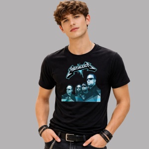 Tricou Metallica Trupa Geometric Albastru, din bumbac 100%, tricou negru, Dama | Barbat - Img 2