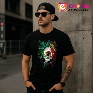 Tricou Mexico Steag Splash Art, Copii | Dama | Barbat, culoare negru - Img 6