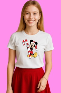 Tricou Mickey Cu Baston Dulce Craciun, din bumbac 100% Copii | Dama | Barbat - Img 3