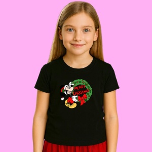 Tricou Mickey Cu Coroana Merry Christmas, din bumbac 100% Copii | Dama | Barbat - Img 3