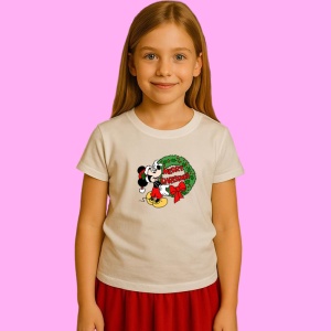 Tricou Mickey Cu Coroana Merry Christmas, din bumbac 100% Copii | Dama | Barbat - Img 2