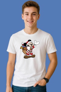 Tricou Mickey Mos Craciun Cu Sac, din bumbac 100%, tricou alb, Copii | Dama | Barbat - Img 2