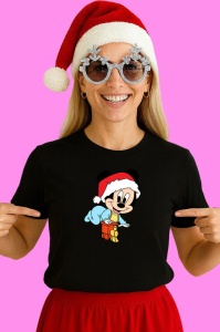 Tricou Mickey Mos Craciun Fericit, din bumbac 100% Copii | Dama | Barbat