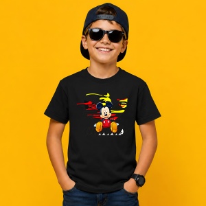 Tricou Mickey Mouse Logo Abstract Paint Drip Negru Galben Rosu Urban Style, din bumbac 100%, tricou negru, Copii | Dama | Barbat - Img 3