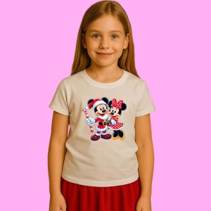 Tricou Mickey Si Minnie Cu Bastonas De Craciun, din bumbac 100%, tricou alb, Copii | Dama | Barbat - Img 2