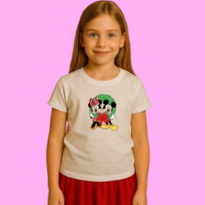 Tricou Mickey Si Minnie In Coronita Cu Fundita Rosie, din bumbac 100% Copii | Dama | Barbat