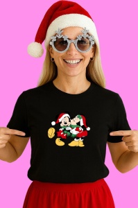 Tricou Mickey Si Minnie Sarut De Craciun, din bumbac 100% Copii | Dama | Barbat