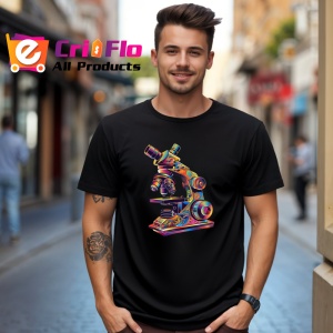 Tricou Microscop vintage in culori psihedelice fundal alb Copii | Dama | Barbat, culoare negru - Img 6
