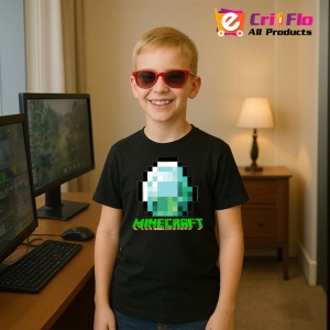 Tricou Minecraft Diamant Pixelat Tricou Negru Copii | Dama | Barbat - Img 8