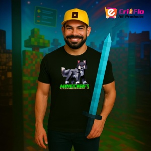 Tricou Minecraft Lup Pixelat Tricou Negru Copii | Dama | Barbat - Img 4