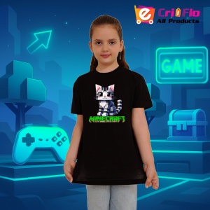Tricou Minecraft Pisica Gri Tricou Negru Copii | Dama | Barbat