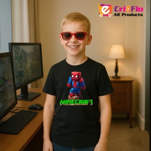 Tricou Minecraft Spiderman Pixelat Tricou Negru Copii | Dama | Barbat - Img 8