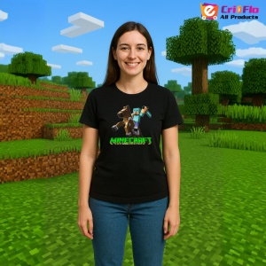 Tricou Minecraft Steve calaretul luptator Tricou Negru Copii | Dama | Barbat - Img 1