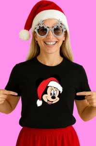 Tricou Minnie Cu Caciula Rosie Craciun, din bumbac 100% Copii | Dama | Barbat