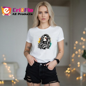 Tricou monochrome floral tattoo portrait, portret tatuat alb negru cu flori, Copii | Dama | Barbat