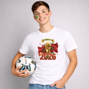 Tricou Morocco World Cup 2026 Fifa V2, din bumbac 100%, tricou alb, Copii | Dama | Barbat - Img 3