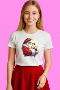 Tricou Mos Craciun Cu Copil, din bumbac 100%, tricou alb, Copii | Dama | Barbat - Img 3