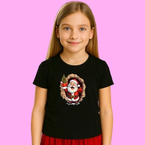 Tricou Mos Craciun Cu Fundal Alb Si Brad De Craciun, din bumbac 100% Copii | Dama | Barbat - Img 3