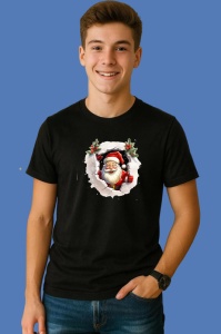 Tricou Mos Craciun Cu Fundal Alb Si Clopotel Craciun, din bumbac 100% Copii | Dama | Barbat - Img 2
