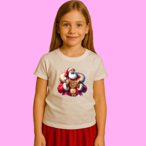 Tricou Mos Craciun Cu Haina De Blana Si Lant Cu Dolar, din bumbac 100%, tricou alb, Copii | Dama | Barbat - Img 2