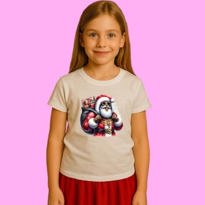 Tricou Mos Craciun Cu Sac De Cadouri Si Lant Gros, din bumbac 100%, tricou alb, Copii | Dama | Barbat - Img 2