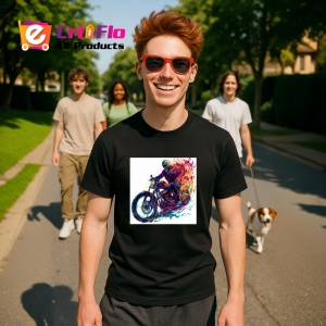 Tricou Motociclist in viteza cu efecte graffiti Copii | Dama | Barbat, culoare negru - Img 4