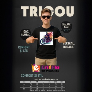 Tricou Motociclist in viteza cu efecte graffiti Copii | Dama | Barbat, culoare negru - Img 6
