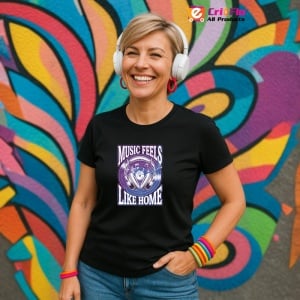 Tricou Music Feels Like Home Boxe Violet, Copii | Dama | Barbat, culoare negru - Img 12