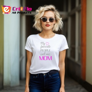 Tricou My Favorite People Call Me Mom Roz, din bumbac 100% , tricou alb pentru Dama