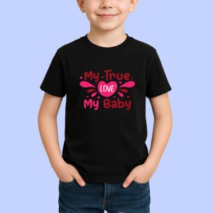 Tricou My True Love My Baby Text Roz Inimi, din bumbac 100%, tricou negru Copii | Dama | Barbat - Img 2