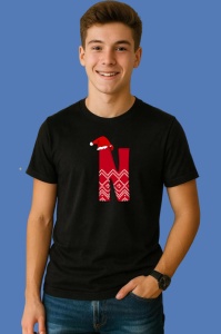 Tricou N Litera Rosie Cu Caciulita Si Inimioare Albe, din bumbac 100% Copii | Dama | Barbat - Img 3