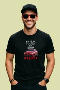 Tricou Ne Plac Femeile Dar Iubim Masinile Alfa Romeo Giulia, din bumbac 100%, tricou negru, Dama | Barbat - Img 2
