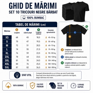 Tricou negru clasic barbat Set 10 tricouri Negre din bumbac 100%, Perfecte pentru Orice Ocazie - Img 2
