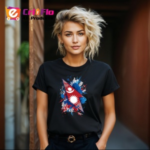 Tricou Nepal Steag Splash Art, Copii | Dama | Barbat, culoare negru