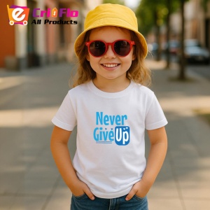 Tricou Never Give Up Font Albastru V4, din bumbac 100% , tricou alb pentru Copii | Dama | Barbat - Img 5