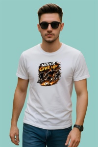 Tricou Never Give Up Fotbalist Sut Minge Foc V1, din bumbac 100% , tricou alb pentru Copii | Dama | Barbat - Img 3
