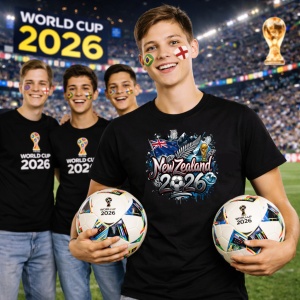 Tricou New Zealand World Cup 2026 Fifa, din bumbac 100%, tricou negru, Copii | Dama | Barbat - Img 7