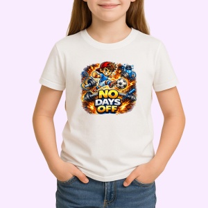 Tricou No Days Off Fotbalist Actiune V2, din bumbac 100% , tricou alb pentru Copii | Dama | Barbat