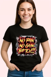 Tricou No Pain No Gain Rosu Agresiv, Copii | Dama | Barbat, culoare negru - Img 4