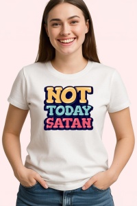 Tricou Not Today Satan Text Mare Colorat, din bumbac 100% , tricou alb pentru Copii | Dama | Barbat - Img 2
