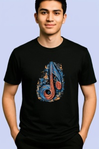 Tricou Nota Muzicala Rasucita Albastru Portocaliu, Copii | Dama | Barbat, culoare negru - Img 2