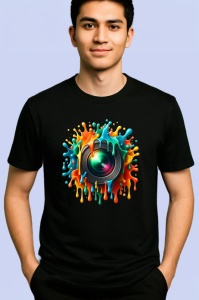 Tricou Obiectiv camera stil graffiti fotografie si arta digitala Copii | Dama | Barbat, culoare negru - Img 2