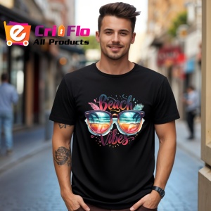 Tricou Ochelari de soare text beach vibes atmosfera tropicala Copii | Dama | Barbat Barbat - Img 17