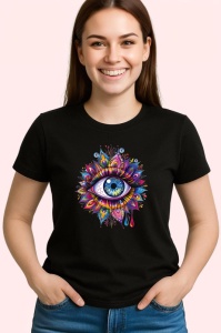 Tricou Ochi mandala explozie cristalina detalii, Copii | Dama | Barbat , tricou negru