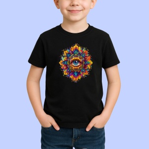 Tricou Ochi mandala lotus sacru in flacari, Copii | Dama | Barbat , tricou negru - Img 2