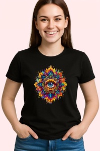 Tricou Ochi mandala lotus sacru in flacari, Copii | Dama | Barbat , tricou negru - Img 3