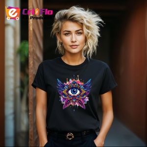 Tricou Ochi mandala simetrie aripi ton intunecat, Copii | Dama | Barbat , tricou negru