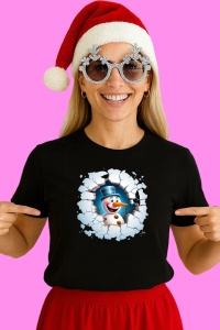 Tricou Om De Zapada Cu Palarie Albastra Si Fundal Alb Craciun, din bumbac 100% Copii | Dama | Barbat - Img 3