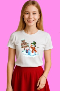 Tricou Om De Zapada Cu Palarie Verde Si Semn Merry Christmas, din bumbac 100%, tricou alb, Copii | Dama | Barbat